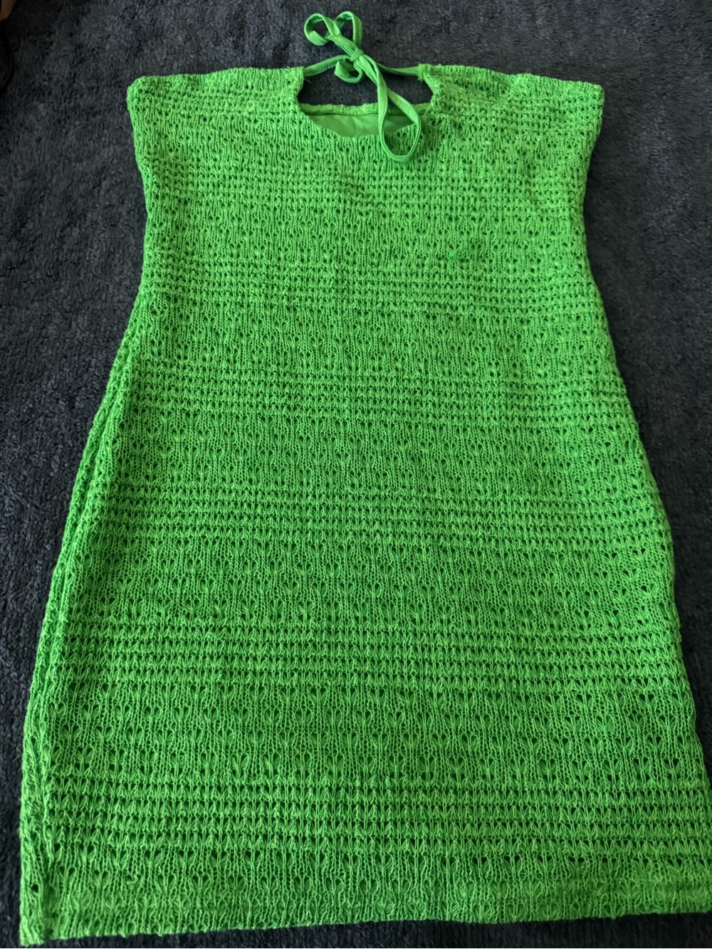 Green Crochet Tie-Back Mini Sweater Dress
